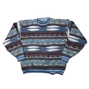 Vintage Coogie Style Sweater 90s Y2K Knit Pull Over Multi Color Men's Size Large
